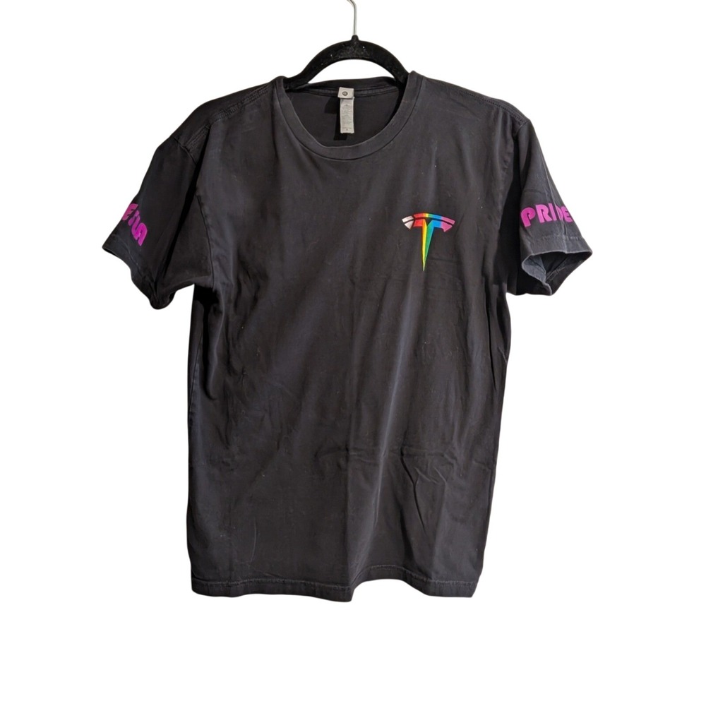 Tesla T-Shirt Unisex Small Black Pride Rainbow Logo Graphic Short Sleeve Tee